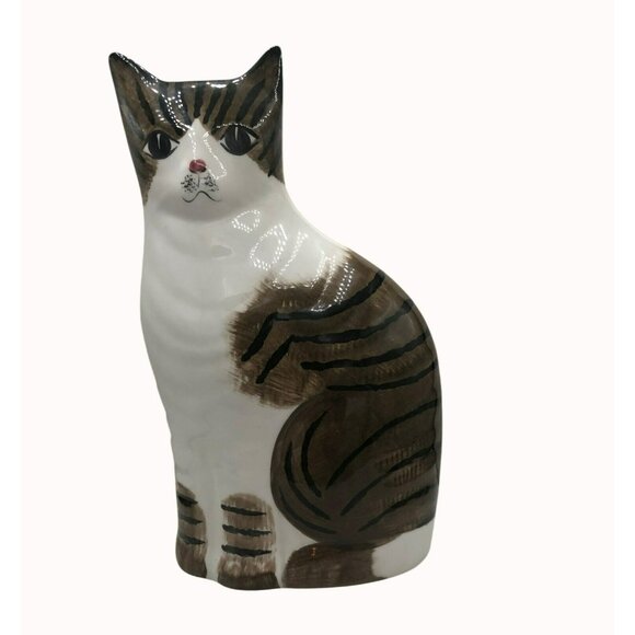 Staffordshire Style Tabby Cat Statue Vtg N.S. Gustin Co. Ceramic Hand-Painted Fo - Picture 3 of 8